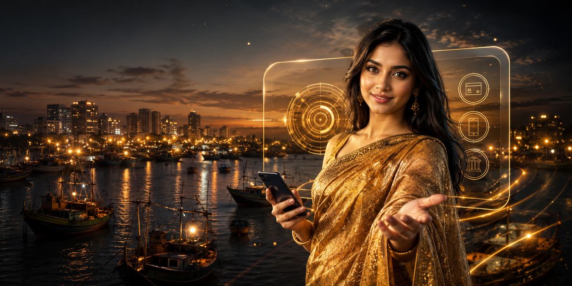 কক্সবাজারে মোবাইল পেমেন্ট — শাড়ি পরিহিত নারী